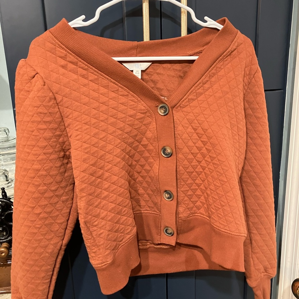 Women's Quilted Button-Up Sweater - Orange